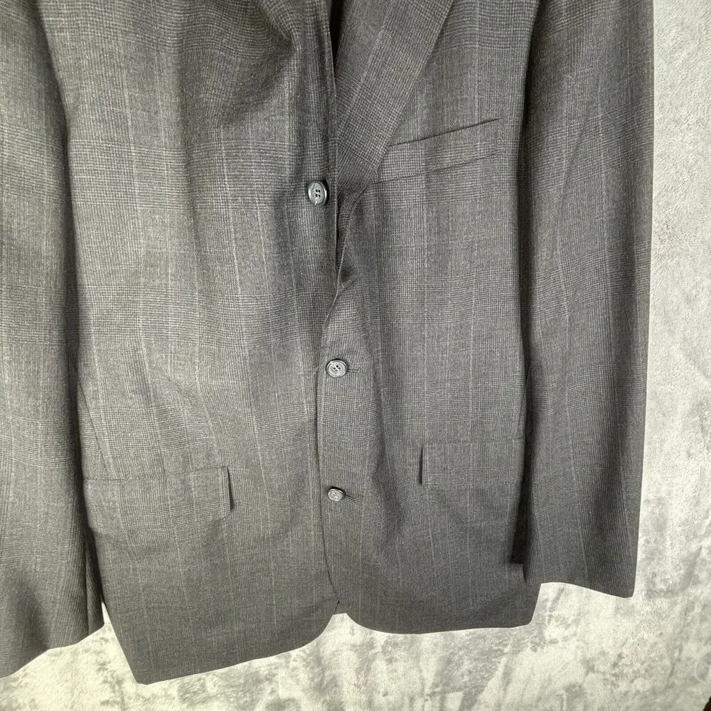 Vtg Brooks Brothers Blazer Men 42 Long 3 Button Pure Wool Gray Blue Plaid Jacket